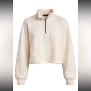 Sanctuary Women's Ivory Cable-Quilted Quarter-Zip Pullover Sweatshirt Size S